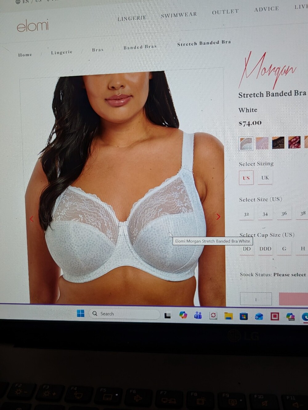 Elomi White Lace-Trim Underwire Bra with Subtle Print Morgan 40O